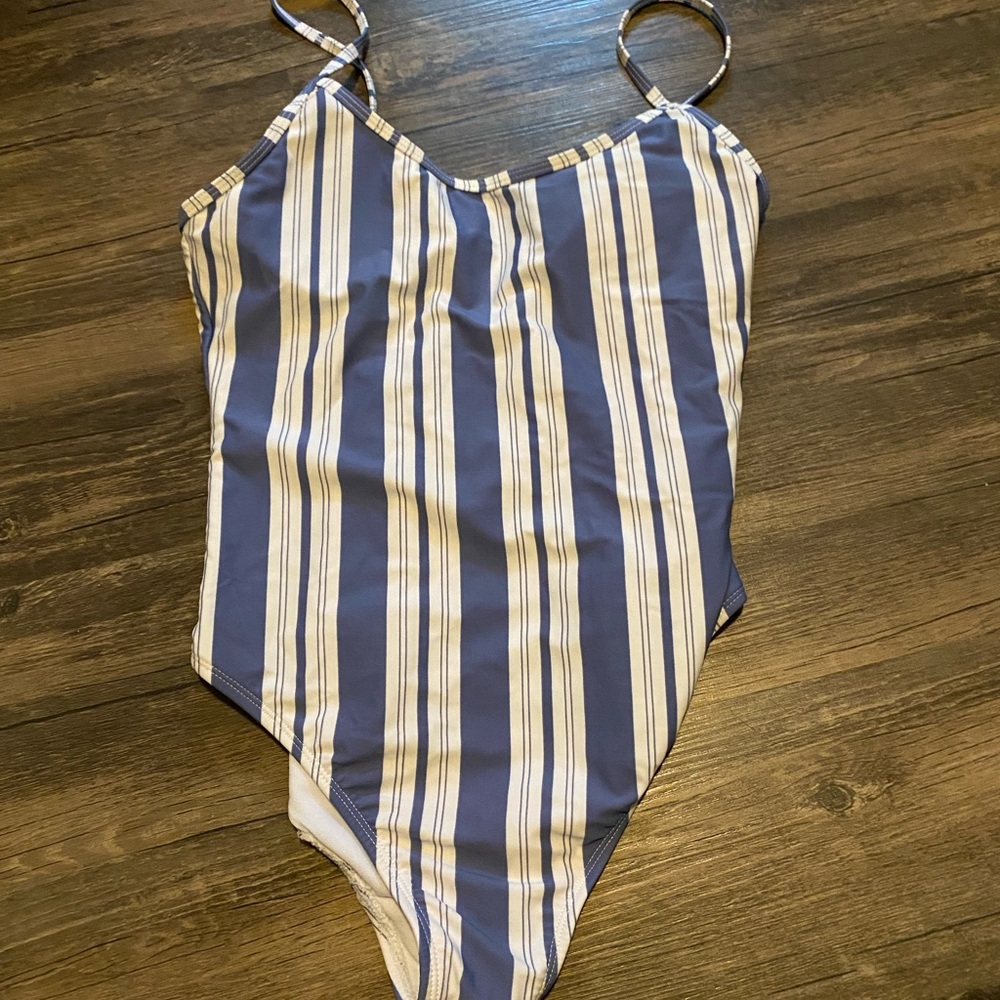 Medium Blue Striped Swim One Piece
